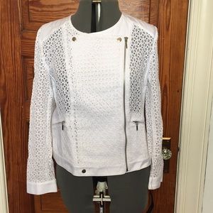 NWT: White Eyelet & Twill Moto Jacket